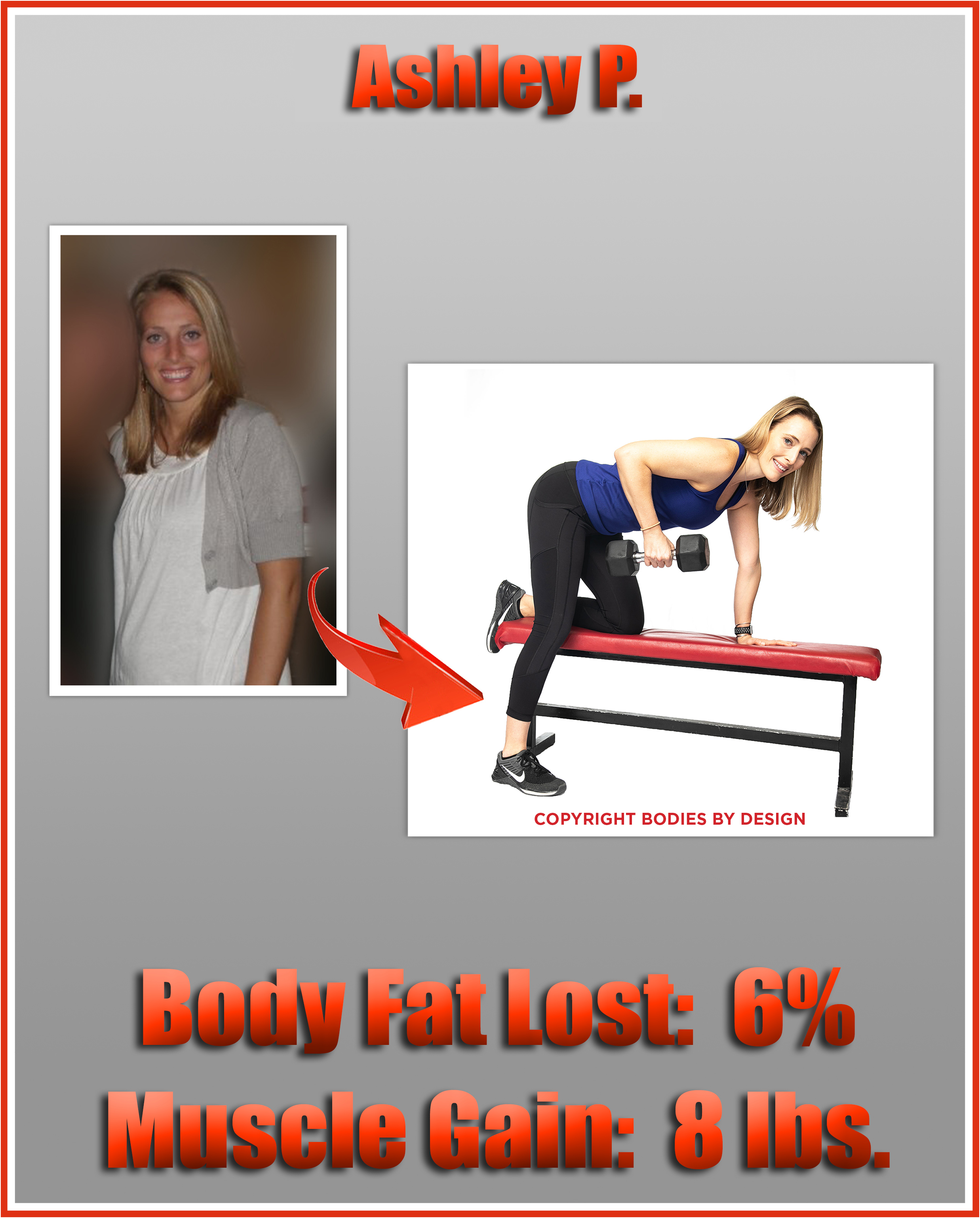 Ashley, Pflugerville personal training client, doing a dumbbell row exercise in a blue tank top.