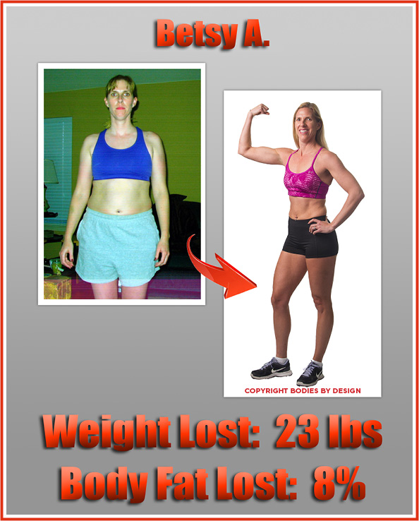 Betsy, long time Pflugerville personal training client, flexing her right bicep and looking strong.