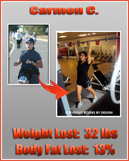 Carmen with a strong overhead press at the Pflugerville gym called Bodies By Design.