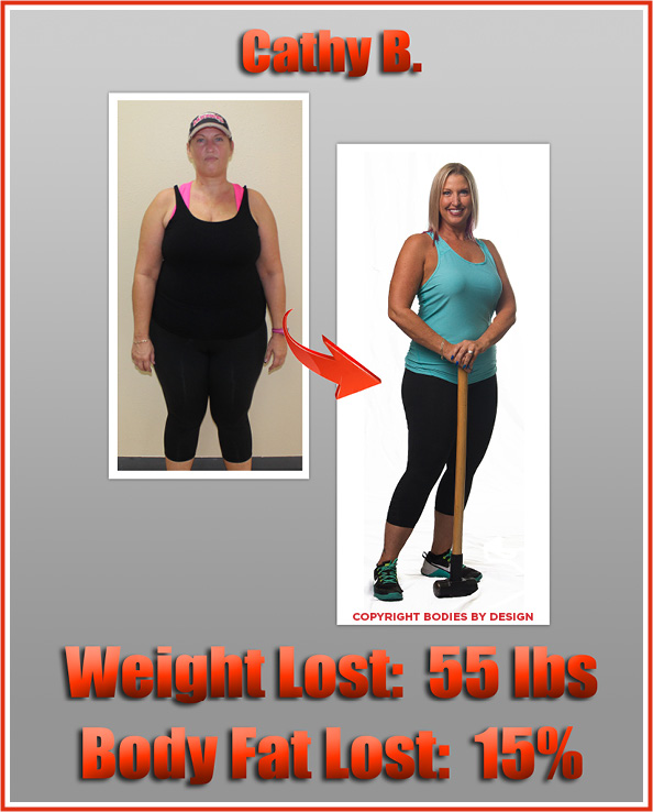 Pflugerville personal training client, Cathy, standing proudly with a sledge hammer in a teal tank top.