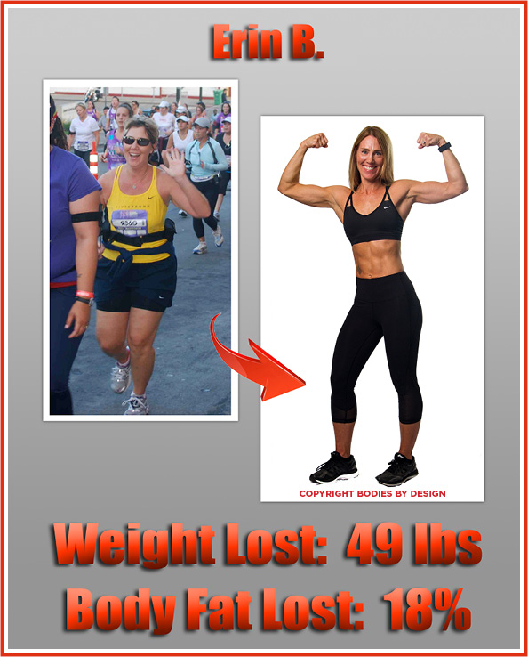 Erin, Pflugerville personal training client posing in a strong double bicep position.