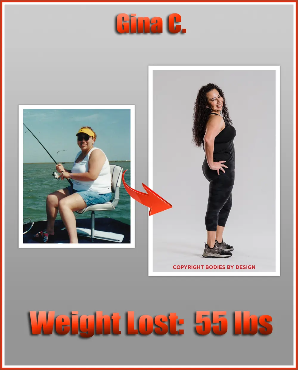 Pflugerville gym client, Gina, with a powerful sideways pose for the Bodies By Design photo shoot.