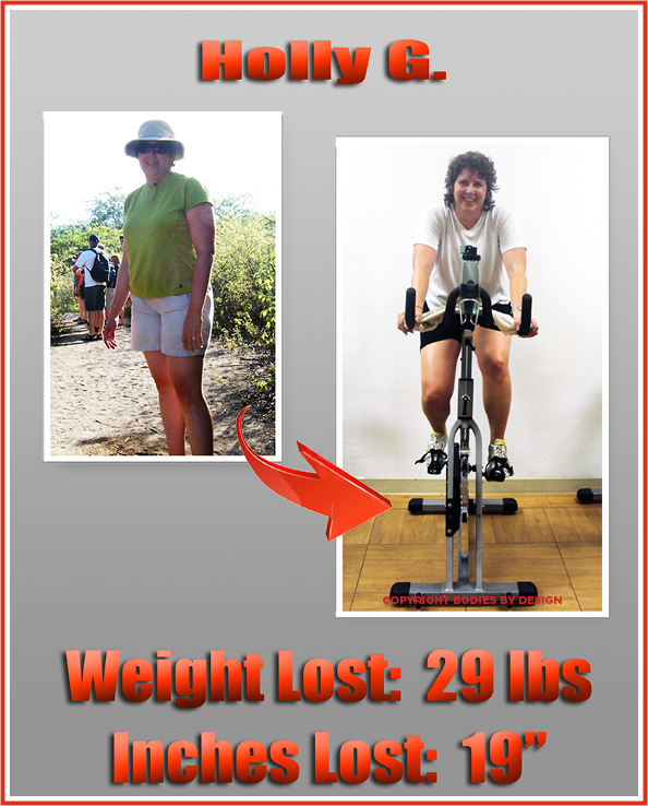 Pflugerville personal training client, Holly, posing and smiling on a spin bike.