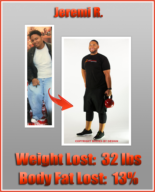 Pflugerville gym client, Jeremi, posing with red kettlebell.