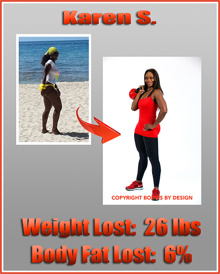 Karen, Pflugerville gym client, posing in her bright red tank top and holding a red kettlebell.