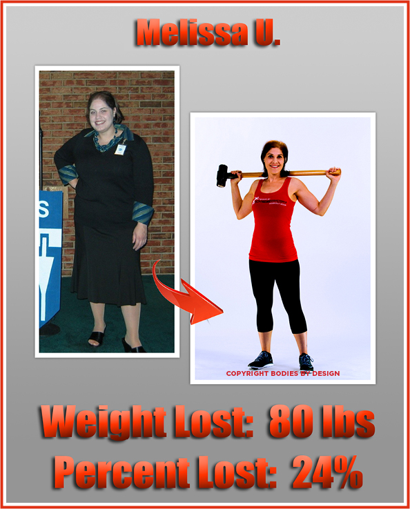 Pflugerville gym client, Melissa, holding a sledge hammer across her shoulder and wearing a red Bodies By Design tank top.