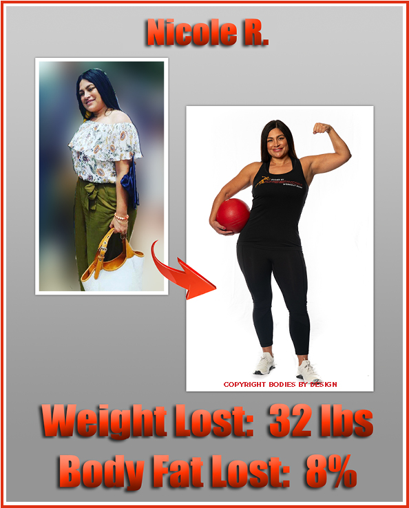 Pflugerville personal training client, Nicole, wearing her black Bodies By Design tank top, and holding a red weighted ball.