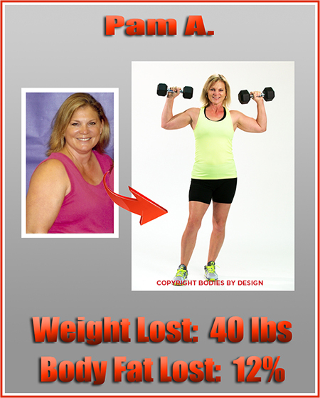 Pflugerville personal training client, Pam, wearing a bright yellow tank top and holding 2 dumbbells.