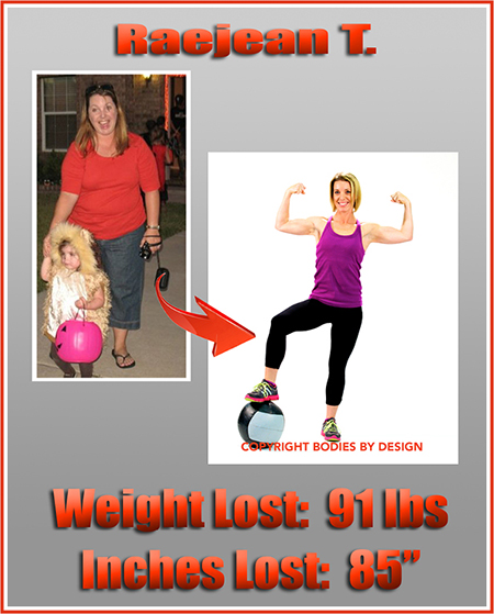 Pflugerville personal training client, Raejeana, wearing a bright purple tank top doing a double bicep pose.