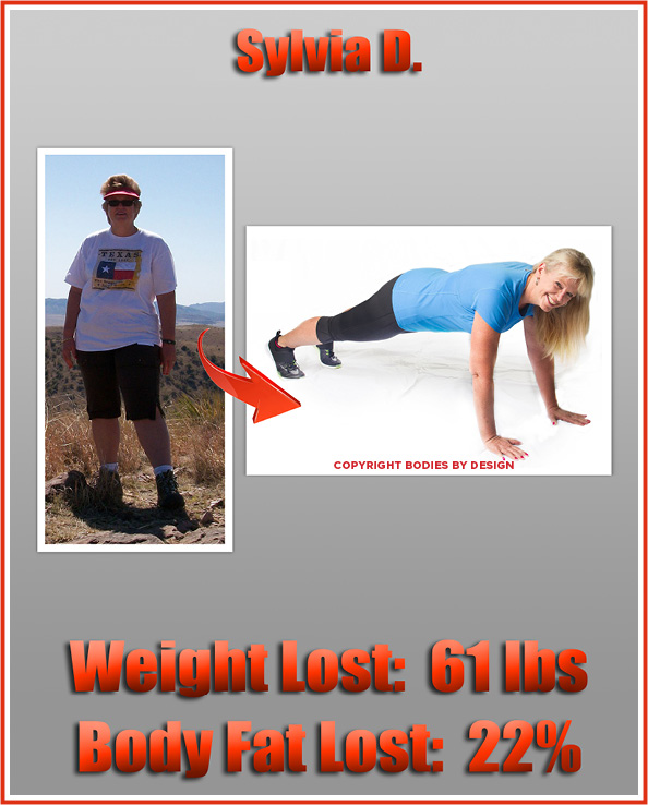 Sylvia, Pflugerville gym client, posing in a plank position in a light blue fitted shirt.