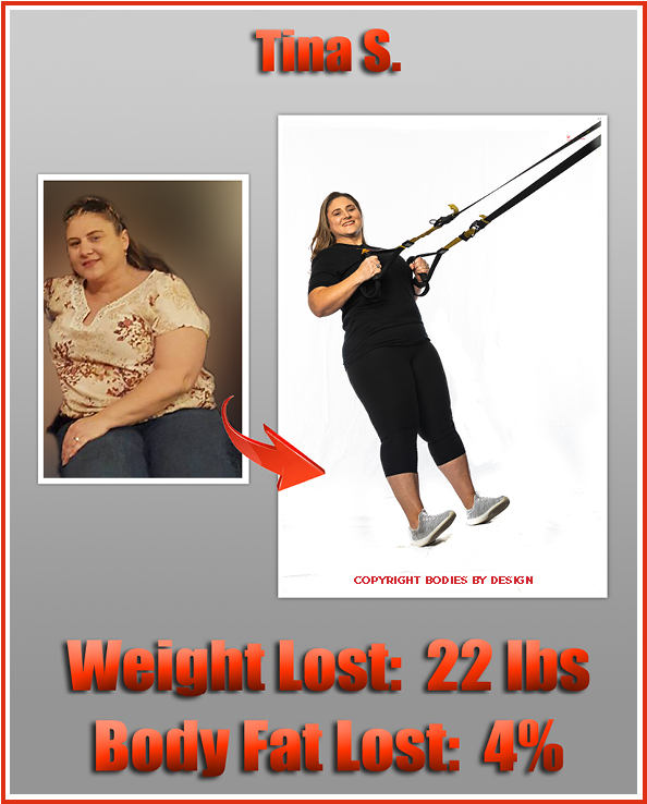 Tina doing a TRX row at the Pflugerville gym called Bodies By Design.