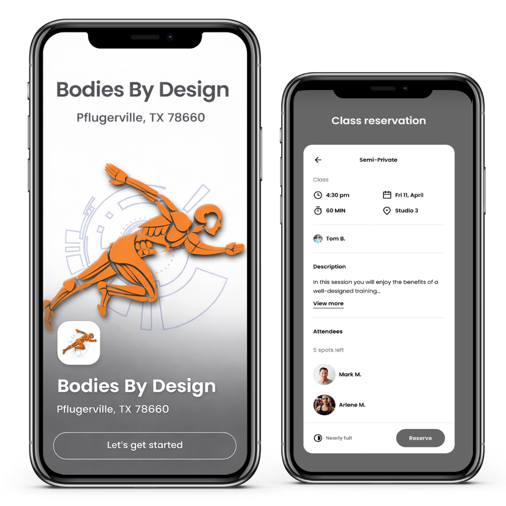 Personal training app image for Pflugerville personal training gym called Bodies By Design.